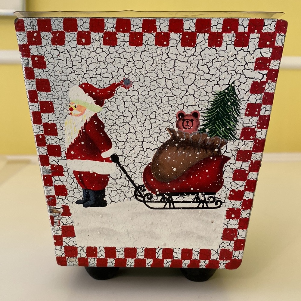 Vintage Christmas Planter Indoor Plant Pot: Santa Snow & Toy Sled, Holiday Decor